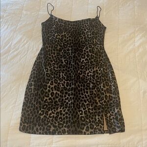 I ❤️ Joah mini dress leopard Y2K spaghetti strap micro slit Size Large Mob wives